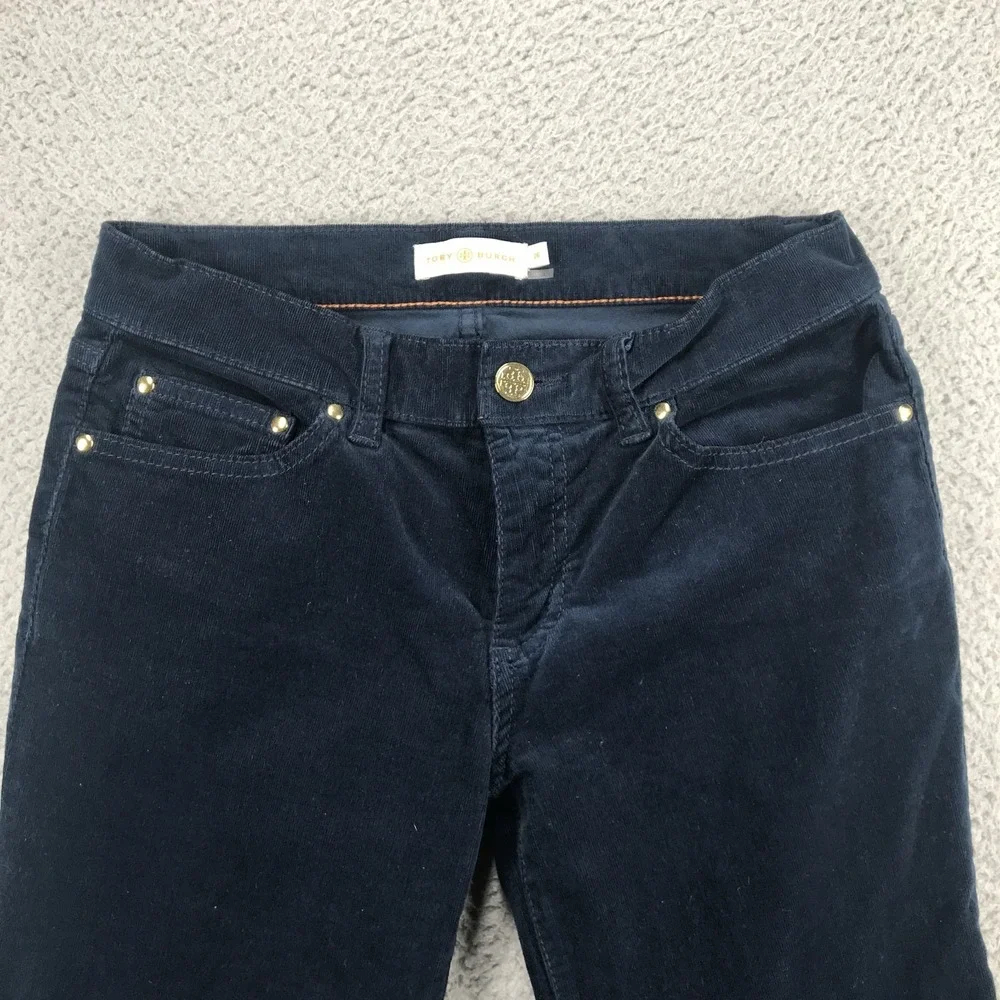 Tory Burch Pants Womens 26 Navy Blue Bootcut Corduroy Low Rise 33 Inseam Pockets